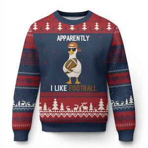 Funny Goose Football Ugly Christmas Sweater Apparently I Like Football TS14 Navy Red Print Your Wear