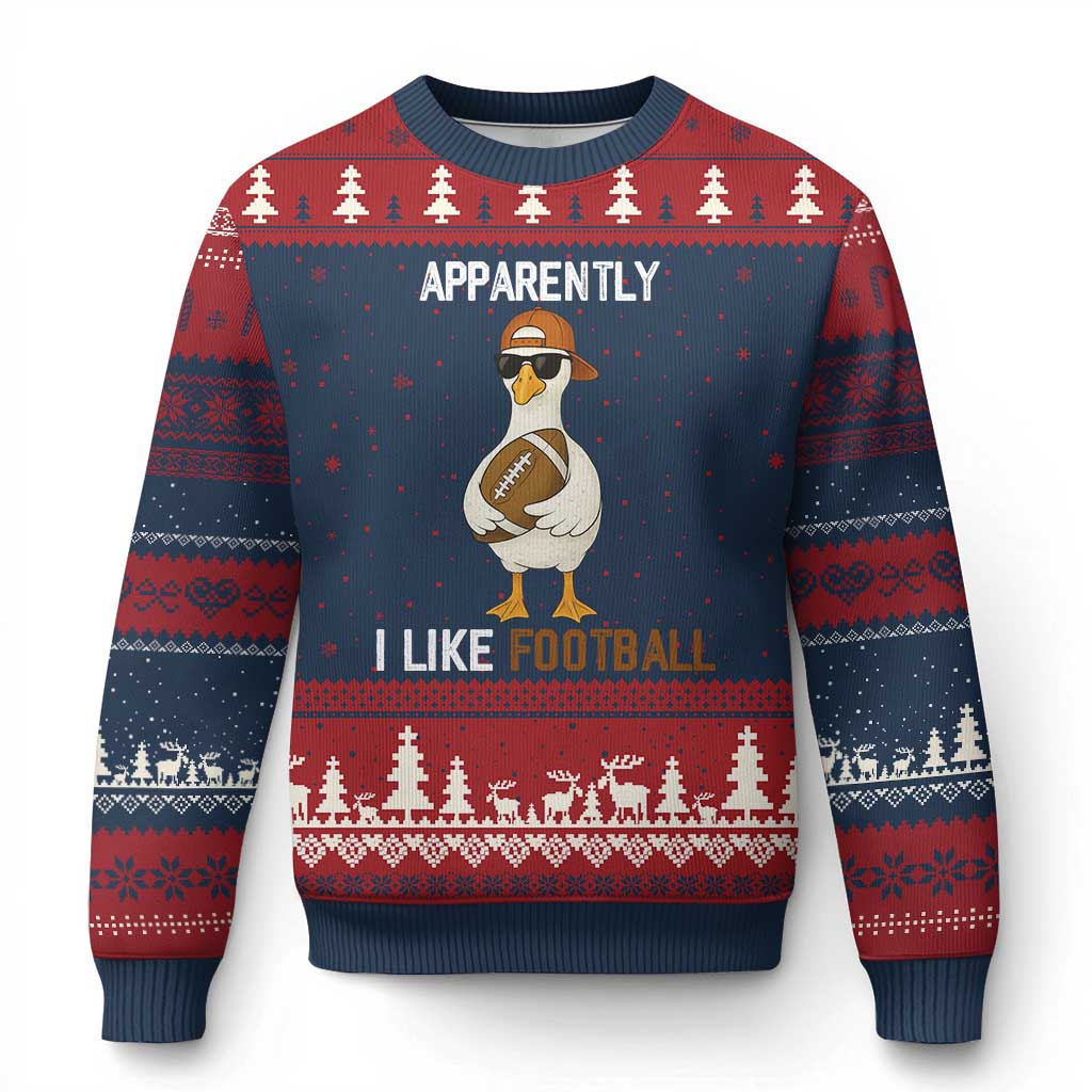 Funny Goose Football Ugly Christmas Sweater Apparently I Like Football TS14 Navy Red Print Your Wear