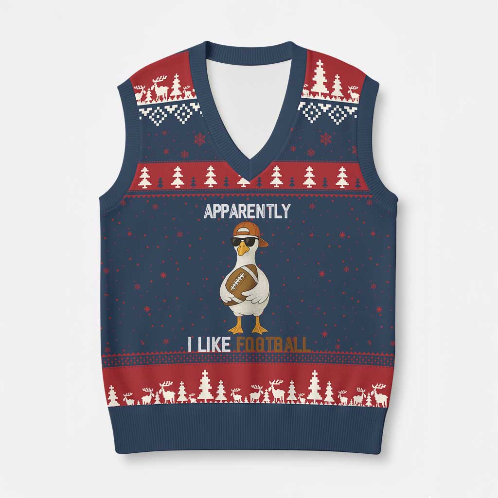 Funny Goose Football V-Neck Knit Sweater Vest Apparently I Like Football TS14 Navy Red Print Your Wear