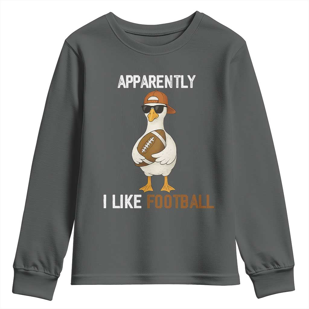 Funny Goose Football Youth Sweatshirt Apparently I Like Football TS14 Dark Heather Print Your Wear