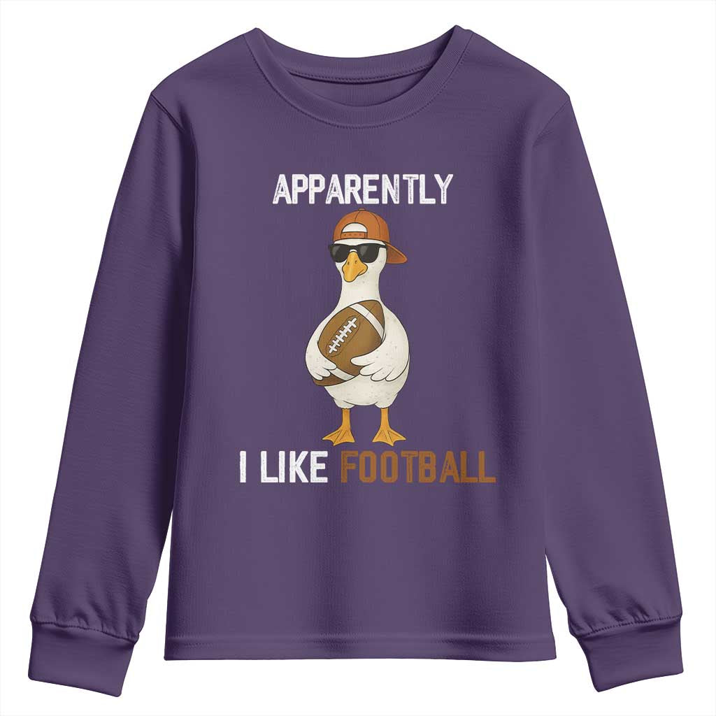 Funny Goose Football Youth Sweatshirt Apparently I Like Football TS14 Purple Print Your Wear