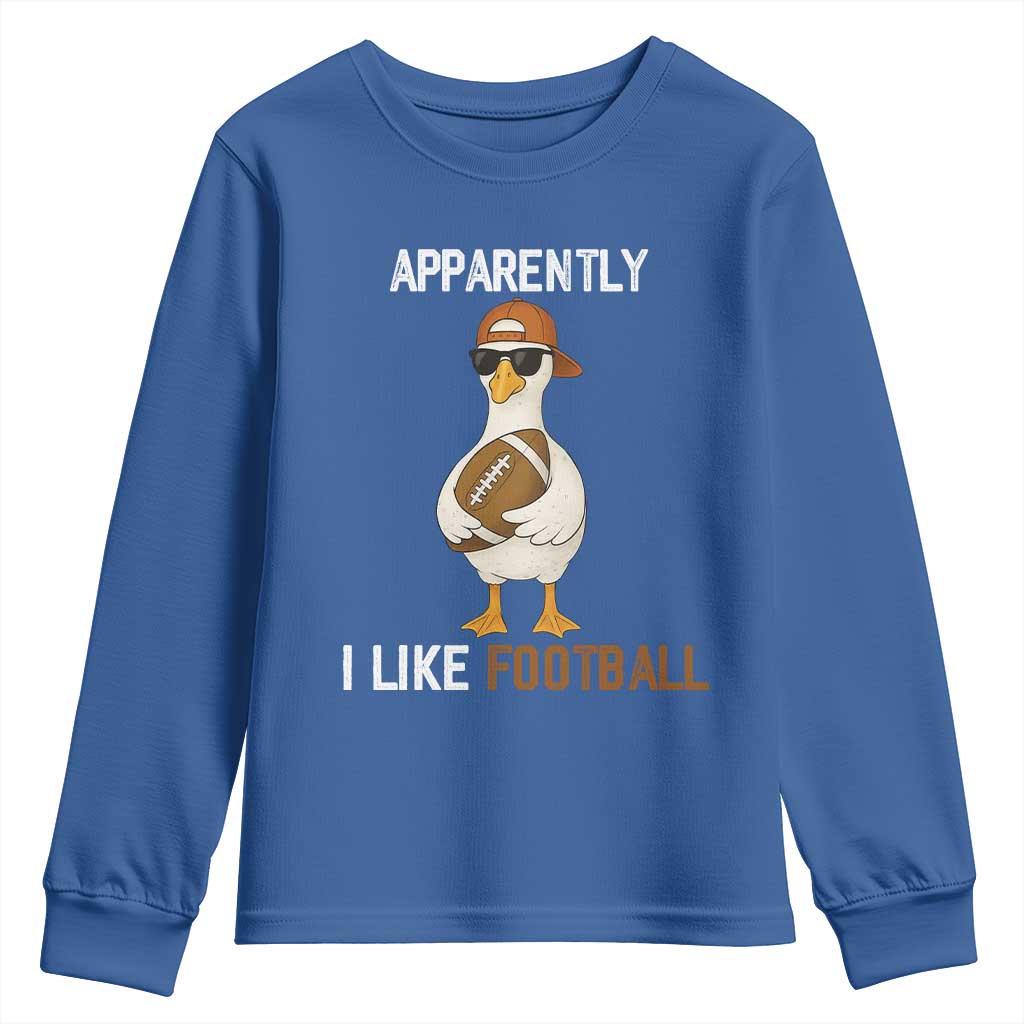 Funny Goose Football Youth Sweatshirt Apparently I Like Football TS14 Royal Blue Print Your Wear