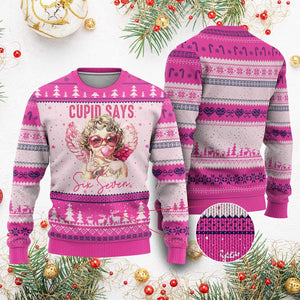 67 Valetines Ugly Christmas Sweater Funny Cupid Says Six Seven TS14 Hot Pink Print Your Wear