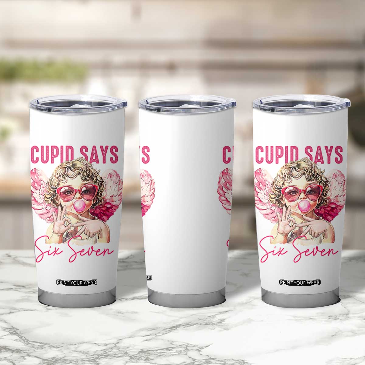 67 Valetines Tumbler Cup Funny Cupid Says Six Seven TS14 Print Your Wear