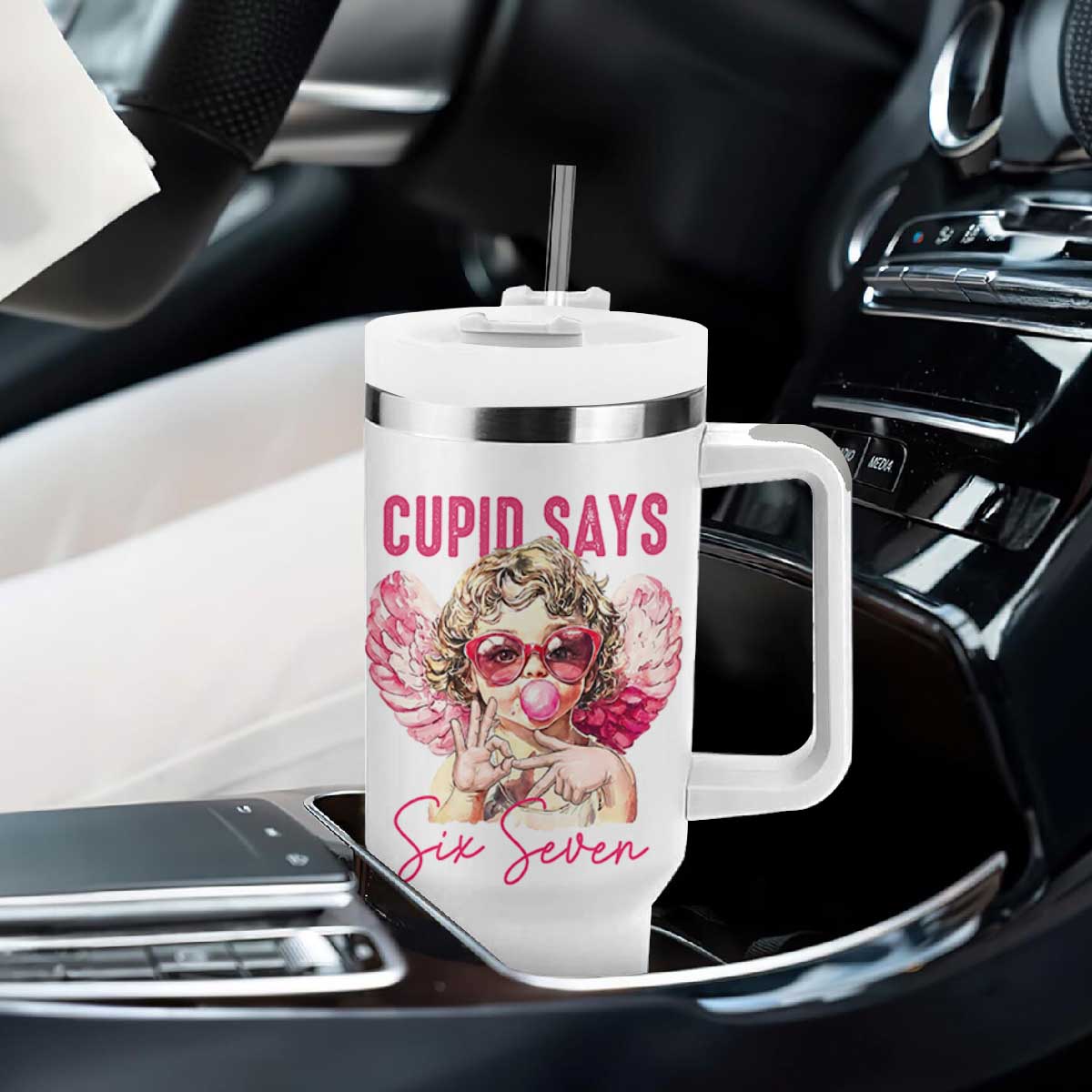 67 Valetines Tumbler With Handle Funny Cupid Says Six Seven TS14 Print Your Wear