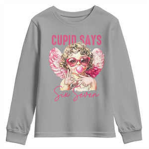 67 Valetines Youth Sweatshirt Funny Cupid Says Six Seven TS14 Sport Gray Print Your Wear