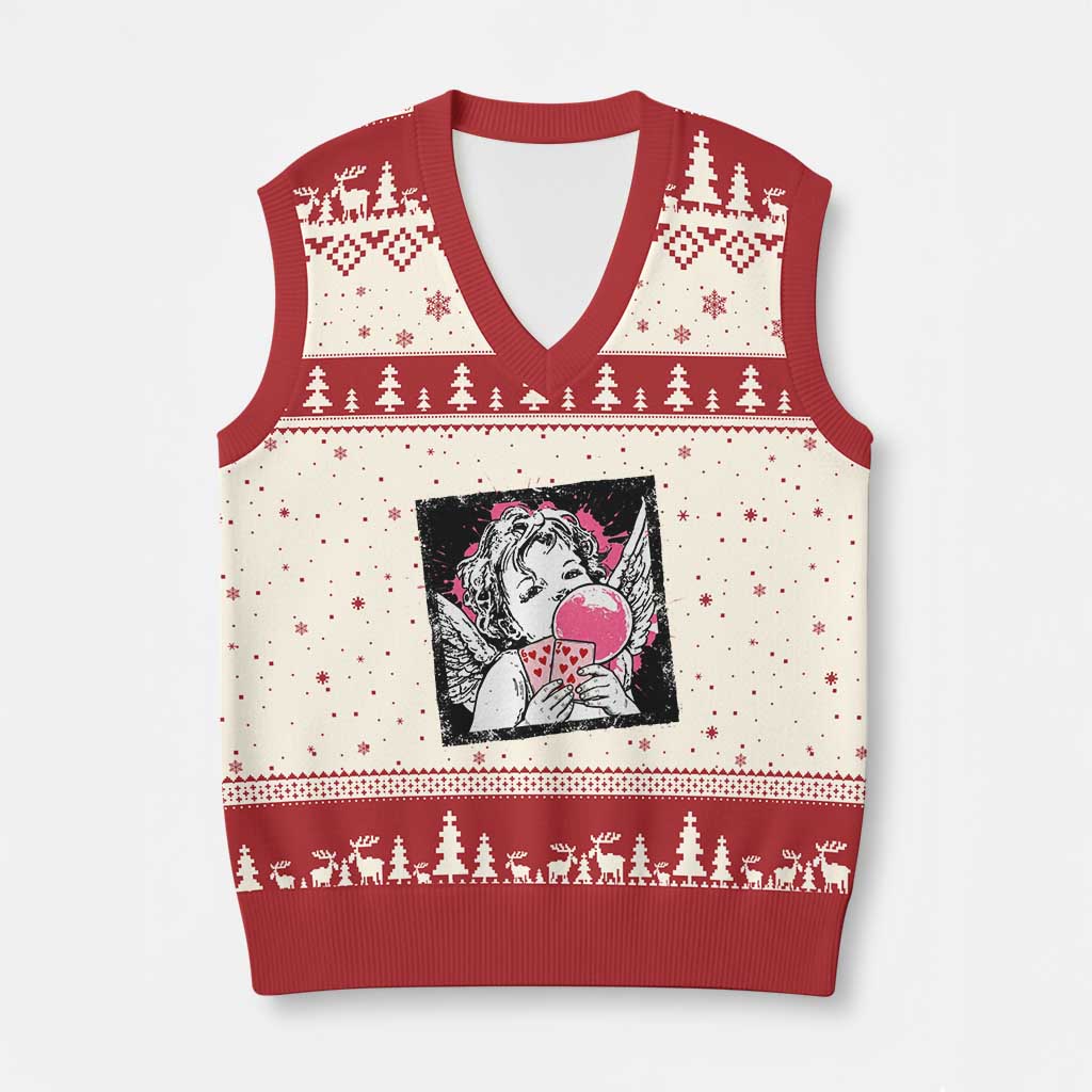 Funny 67 Valentines V-Neck Knit Sweater Vest Cupid Playing Cards Six Seven TS14 Beige Red Print Your Wear