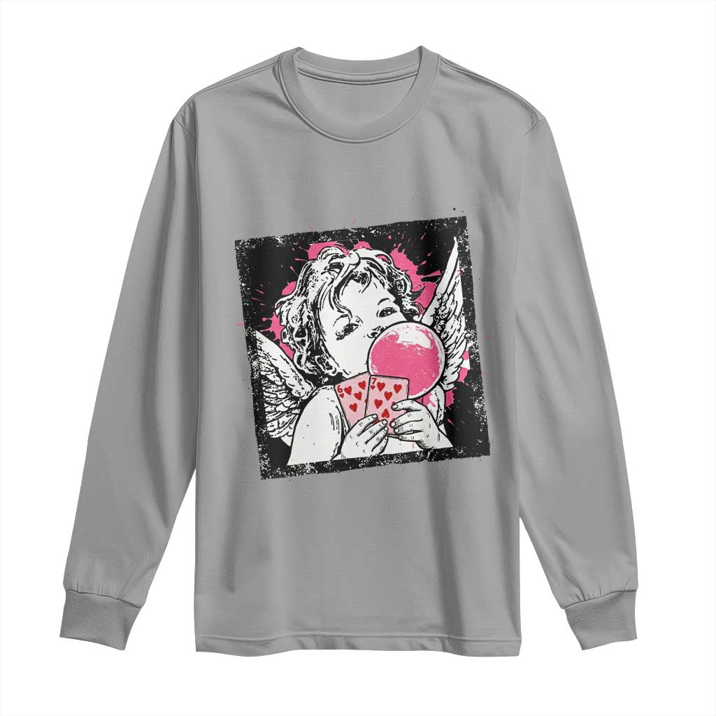 Funny 67 Valentines Long Sleeve Shirt Cupid Playing Cards Six Seven TS14 Sport Gray Print Your Wear
