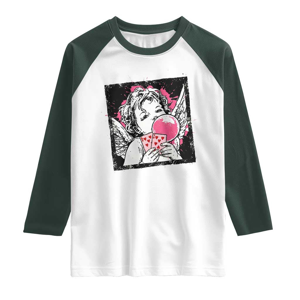 Funny 67 Valentines Raglan Shirt Cupid Playing Cards Six Seven TS14 White Dark Forest Green Print Your Wear