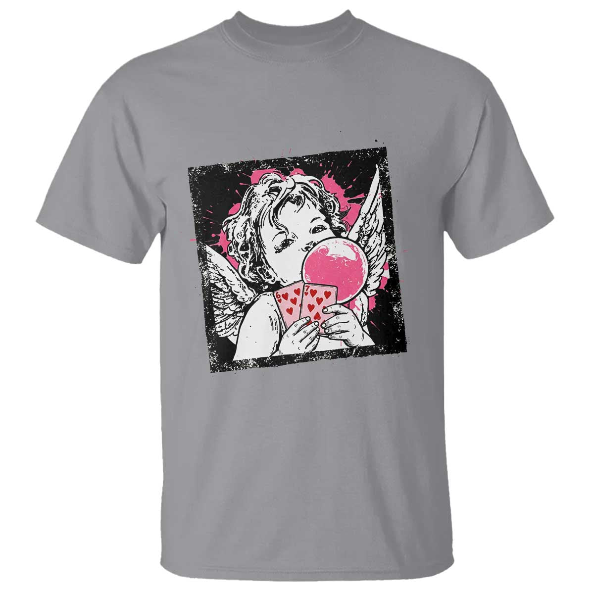 Funny 67 Valentines T Shirt Cupid Playing Cards Six Seven TS14 Sport Gray Print Your Wear