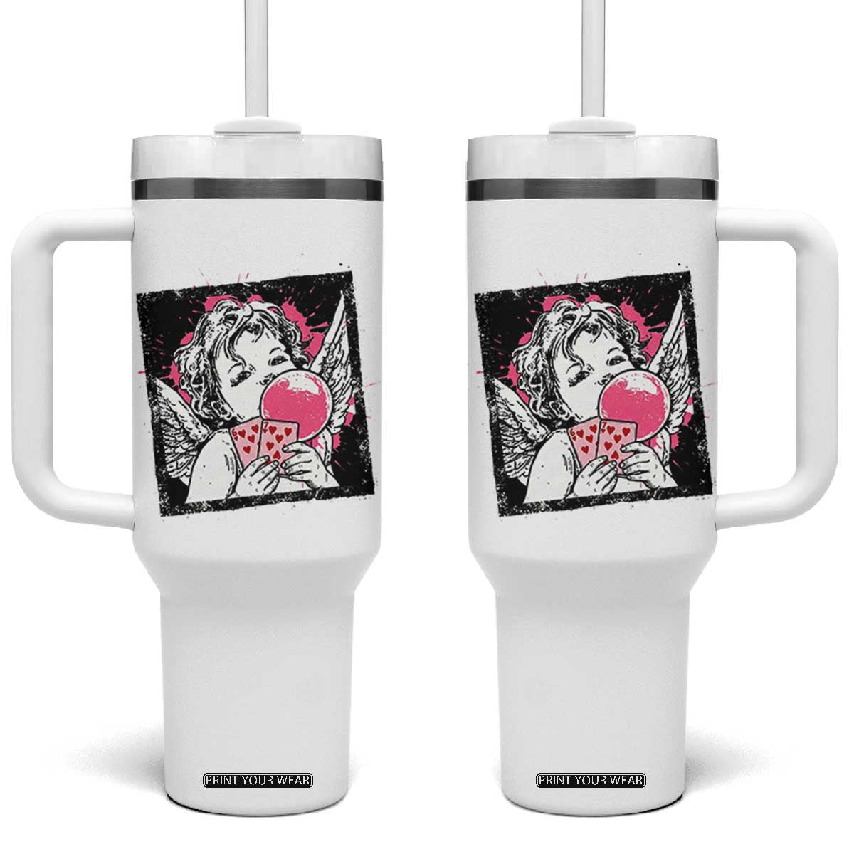 Funny 67 Valentines Tumbler With Handle Cupid Playing Cards Six Seven TS14 One Size: 40 oz White Print Your Wear