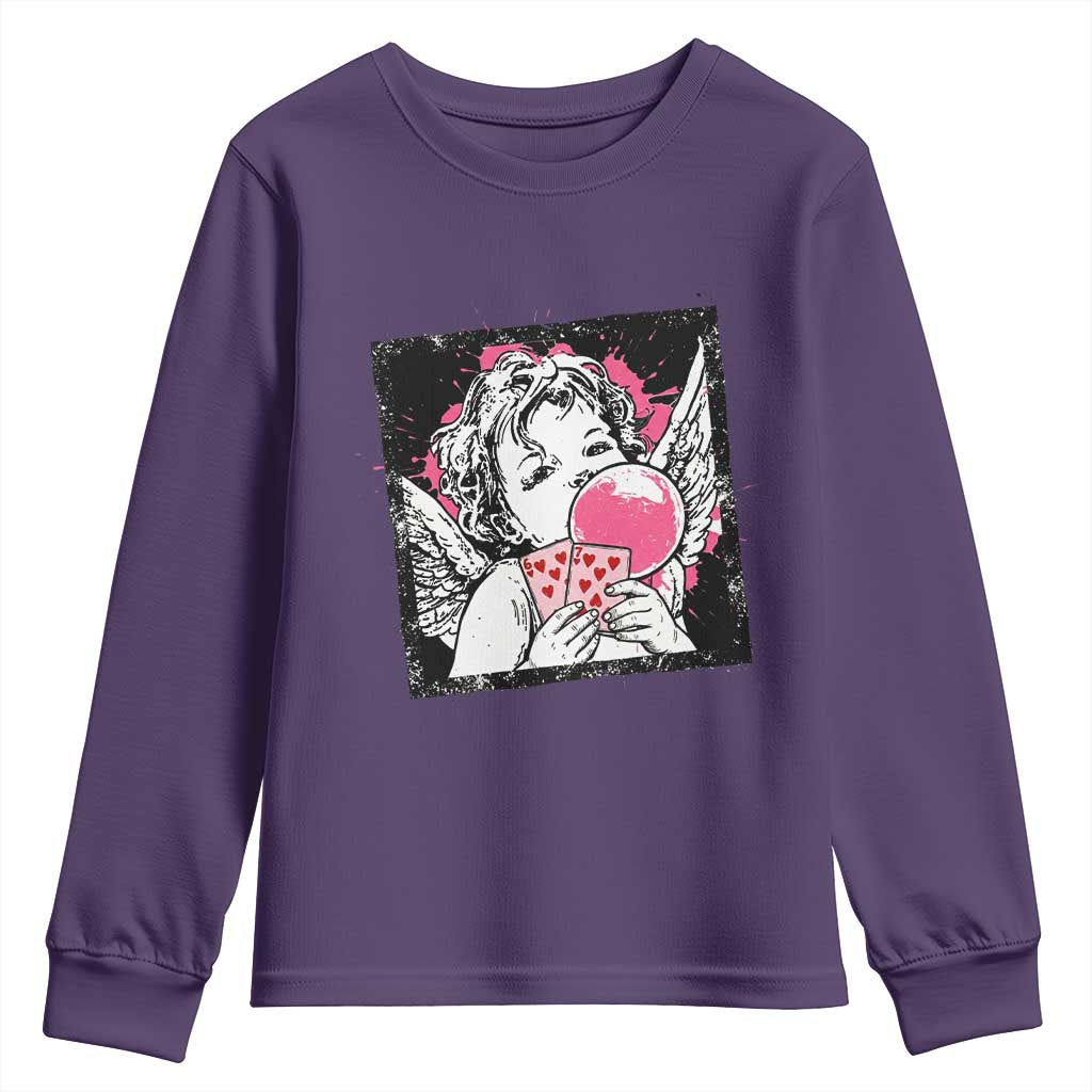 Funny 67 Valentines Youth Sweatshirt Cupid Playing Cards Six Seven TS14 Purple Print Your Wear