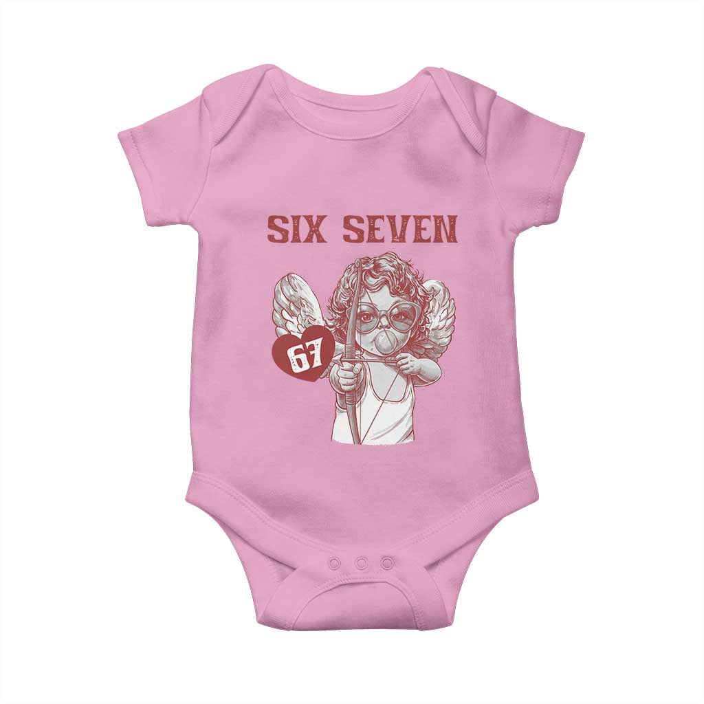 67 Valetines Meme Baby Onesie Funny Six Seven Valentines Day Heart TS14 Light Pink Print Your Wear