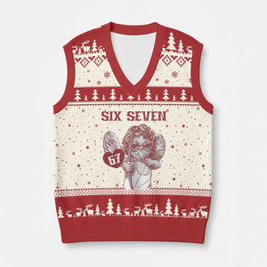 67 Valetines Meme V-Neck Knit Sweater Vest Funny Six Seven Valentines Day Heart TS14 Beige Red Print Your Wear