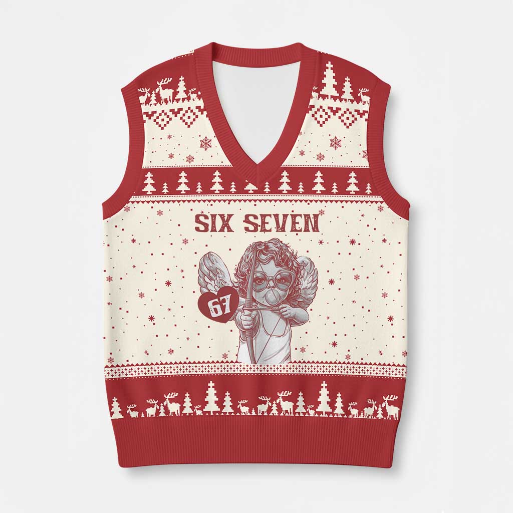 67 Valetines Meme V-Neck Knit Sweater Vest Funny Six Seven Valentines Day Heart TS14 Beige Red Print Your Wear