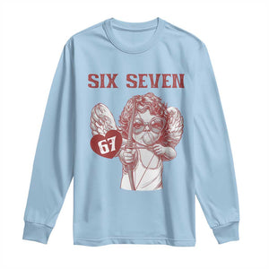 67 Valetines Meme Long Sleeve Shirt Funny Six Seven Valentines Day Heart TS14 Light Blue Print Your Wear