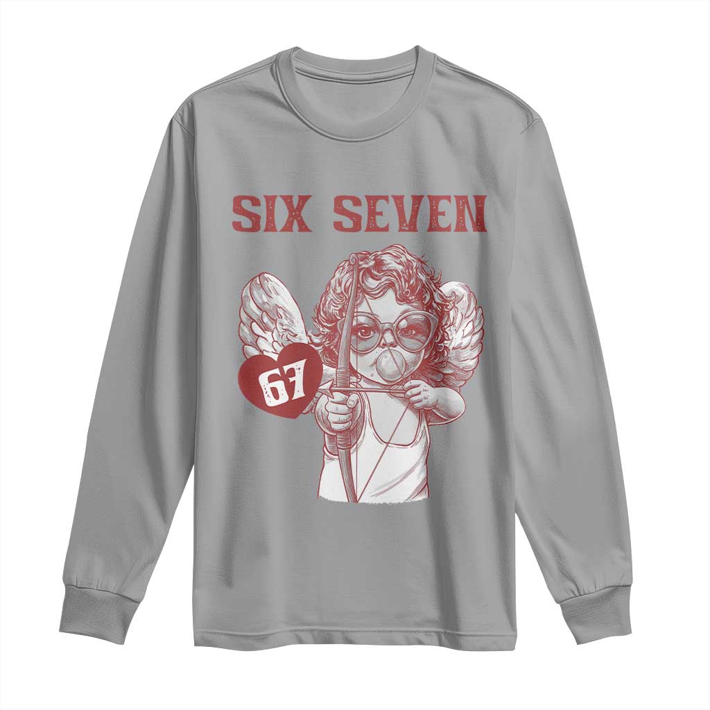 67 Valetines Meme Long Sleeve Shirt Funny Six Seven Valentines Day Heart TS14 Sport Gray Print Your Wear