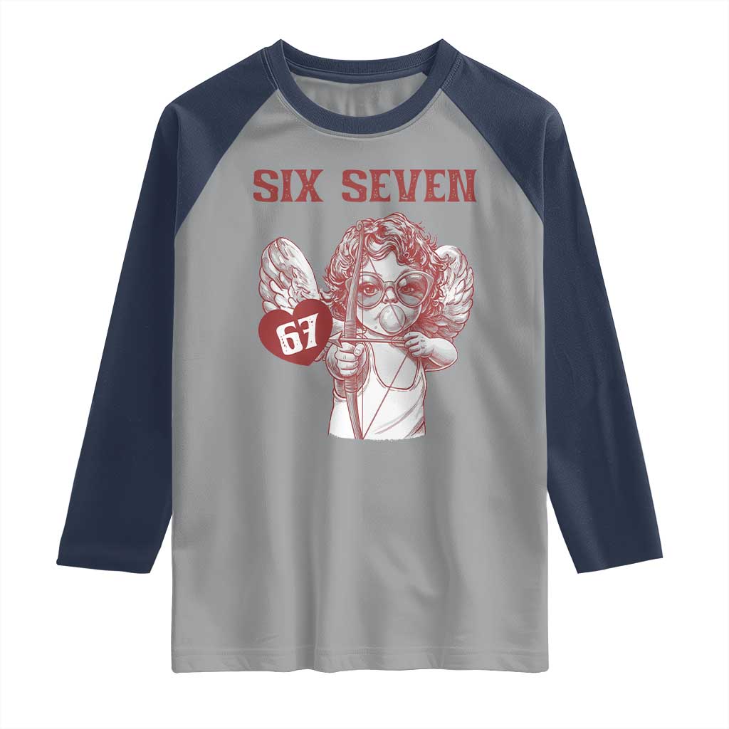 67 Valetines Meme Raglan Shirt Funny Six Seven Valentines Day Heart TS14 Sport Gray Navy Print Your Wear