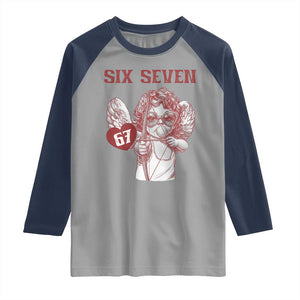 67 Valetines Meme Raglan Shirt Funny Six Seven Valentines Day Heart TS14 Sport Gray Navy Print Your Wear