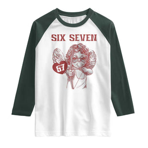 67 Valetines Meme Raglan Shirt Funny Six Seven Valentines Day Heart TS14 White Dark Forest Green Print Your Wear