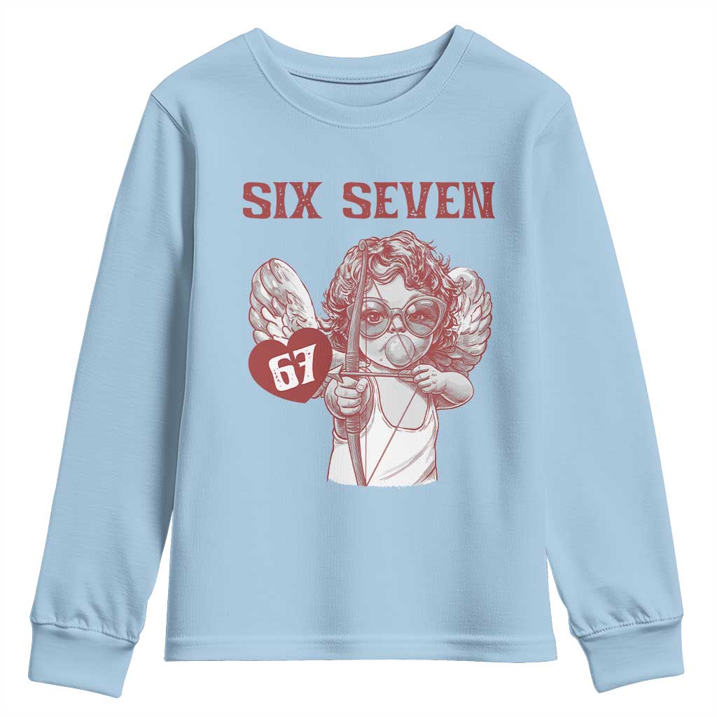 67 Valetines Meme Youth Sweatshirt Funny Six Seven Valentines Day Heart TS14 Light Blue Print Your Wear