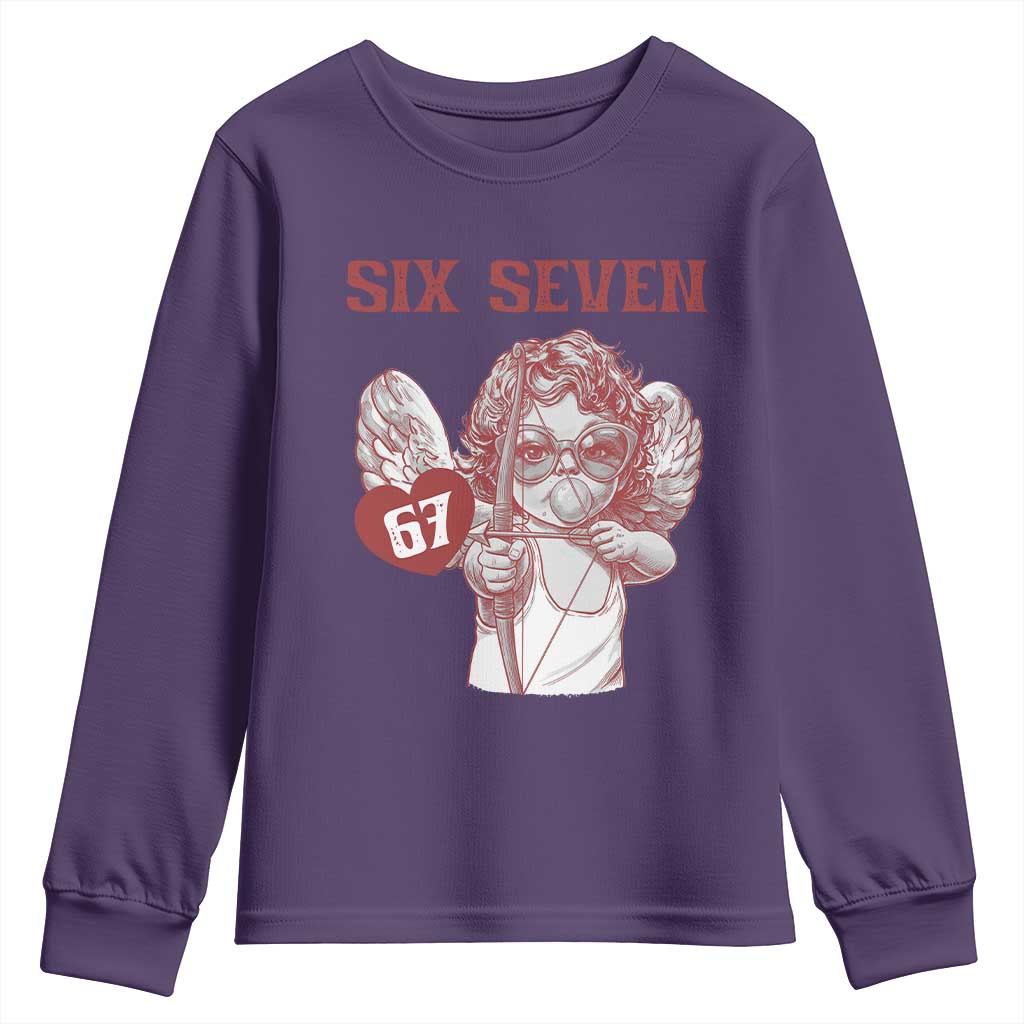 67 Valetines Meme Youth Sweatshirt Funny Six Seven Valentines Day Heart TS14 Purple Print Your Wear