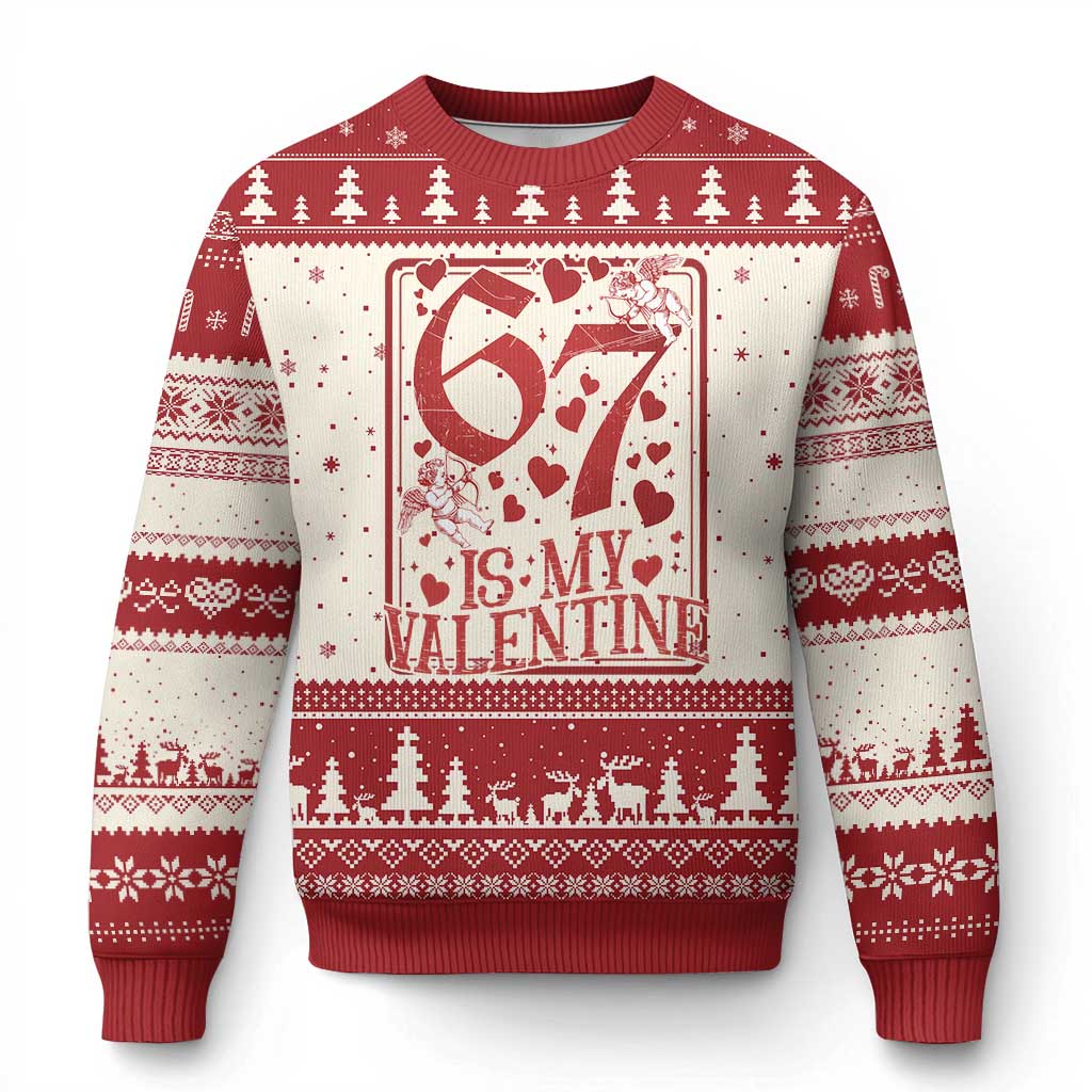 67 Valentines Playing Card Ugly Christmas Sweater Funny Six Seven Relationship Meme TS14 Beige Red Print Your Wear