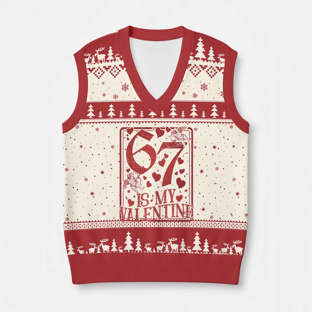 67 Valentines Playing Card V-Neck Knit Sweater Vest Funny Six Seven Relationship Meme TS14 Beige Red Print Your Wear