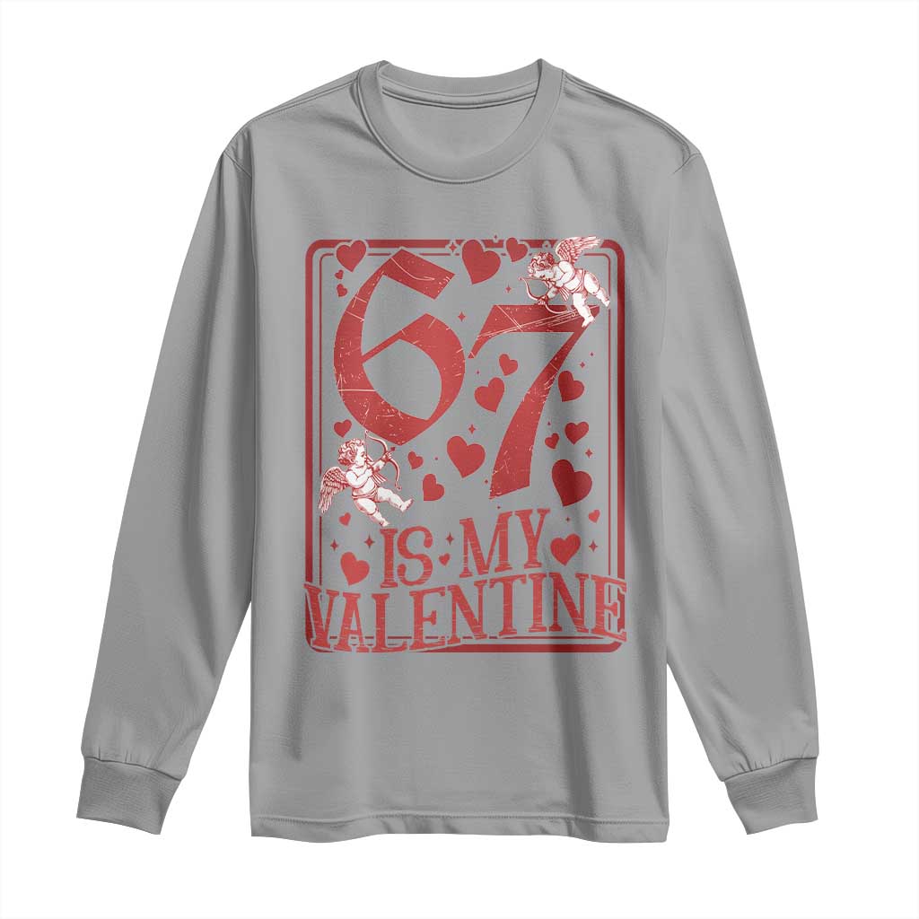 67 Valentines Playing Card Long Sleeve Shirt Funny Six Seven Relationship Meme TS14 Sport Gray Print Your Wear