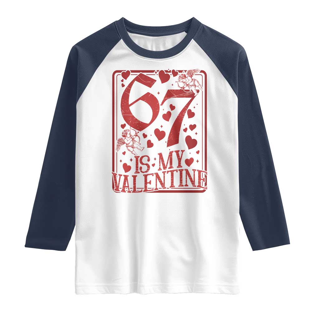 67 Valentines Playing Card Raglan Shirt Funny Six Seven Relationship Meme TS14 White Navy Print Your Wear