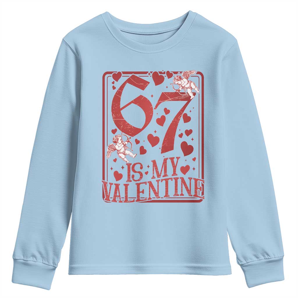 67 Valentines Playing Card Youth Sweatshirt Funny Six Seven Relationship Meme TS14 Light Blue Print Your Wear