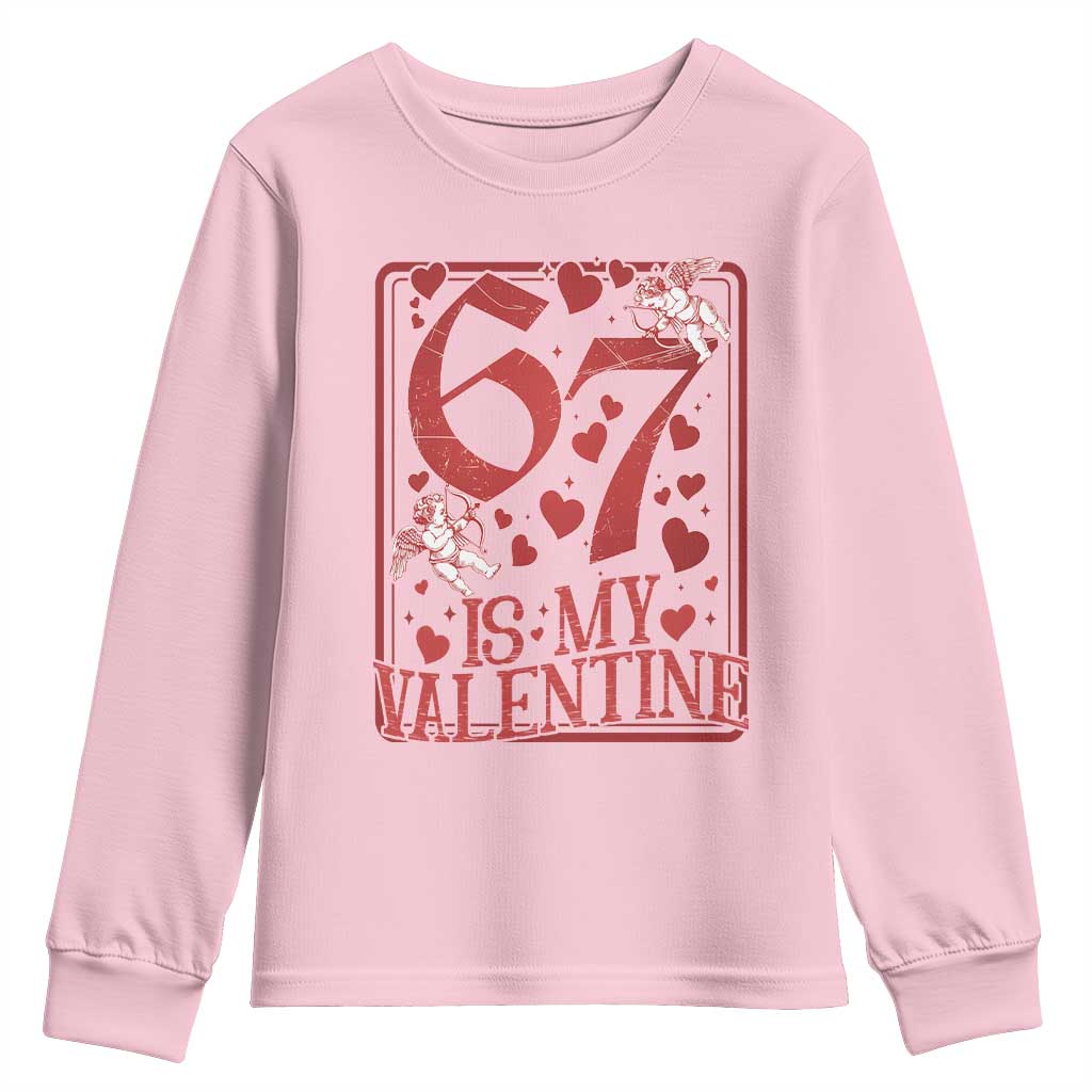 67 Valentines Playing Card Youth Sweatshirt Funny Six Seven Relationship Meme TS14 Light Pink Print Your Wear