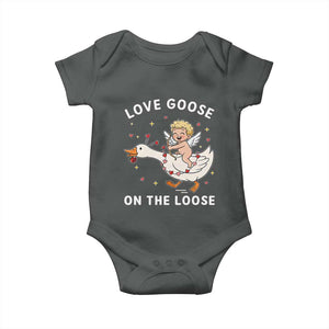 Funny Valentine Goose Baby Onesie Love Goose On The Loose TS14 Dark Heather Print Your Wear