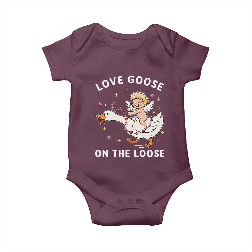 Funny Valentine Goose Baby Onesie Love Goose On The Loose TS14 Maroon Print Your Wear