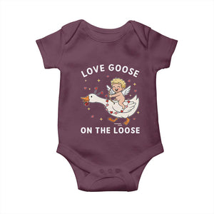 Funny Valentine Goose Baby Onesie Love Goose On The Loose TS14 Maroon Print Your Wear