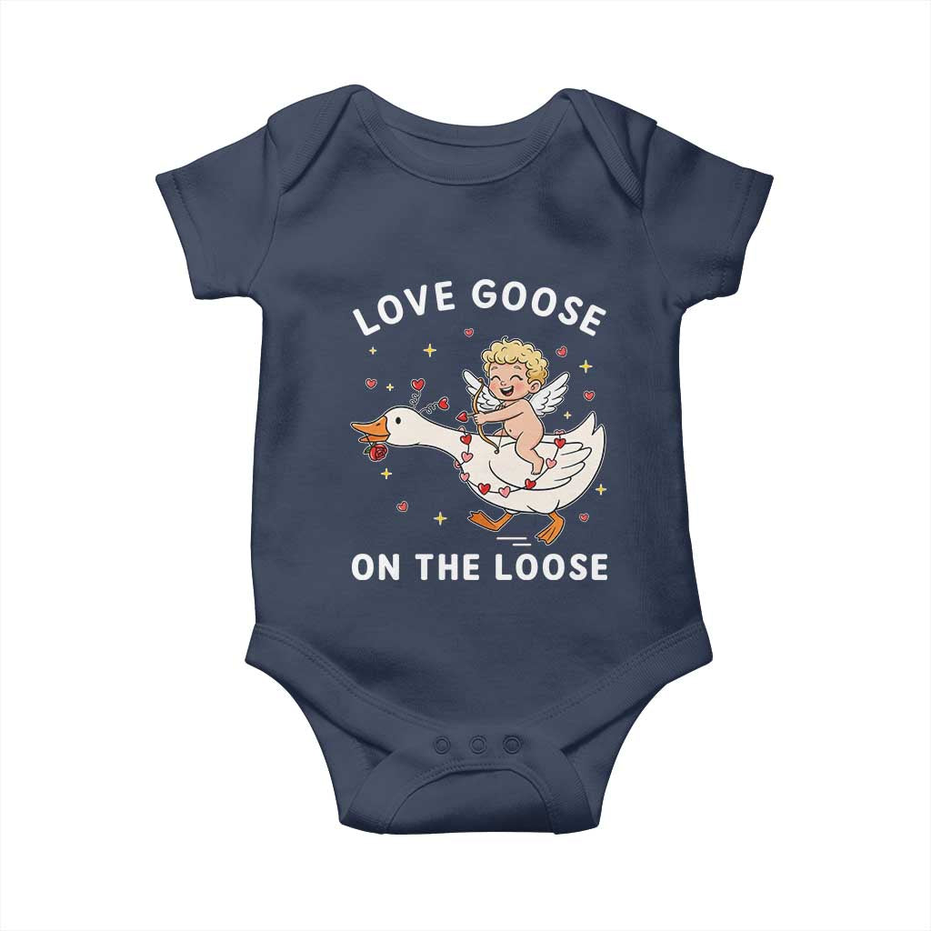 Funny Valentine Goose Baby Onesie Love Goose On The Loose TS14 Navy Print Your Wear