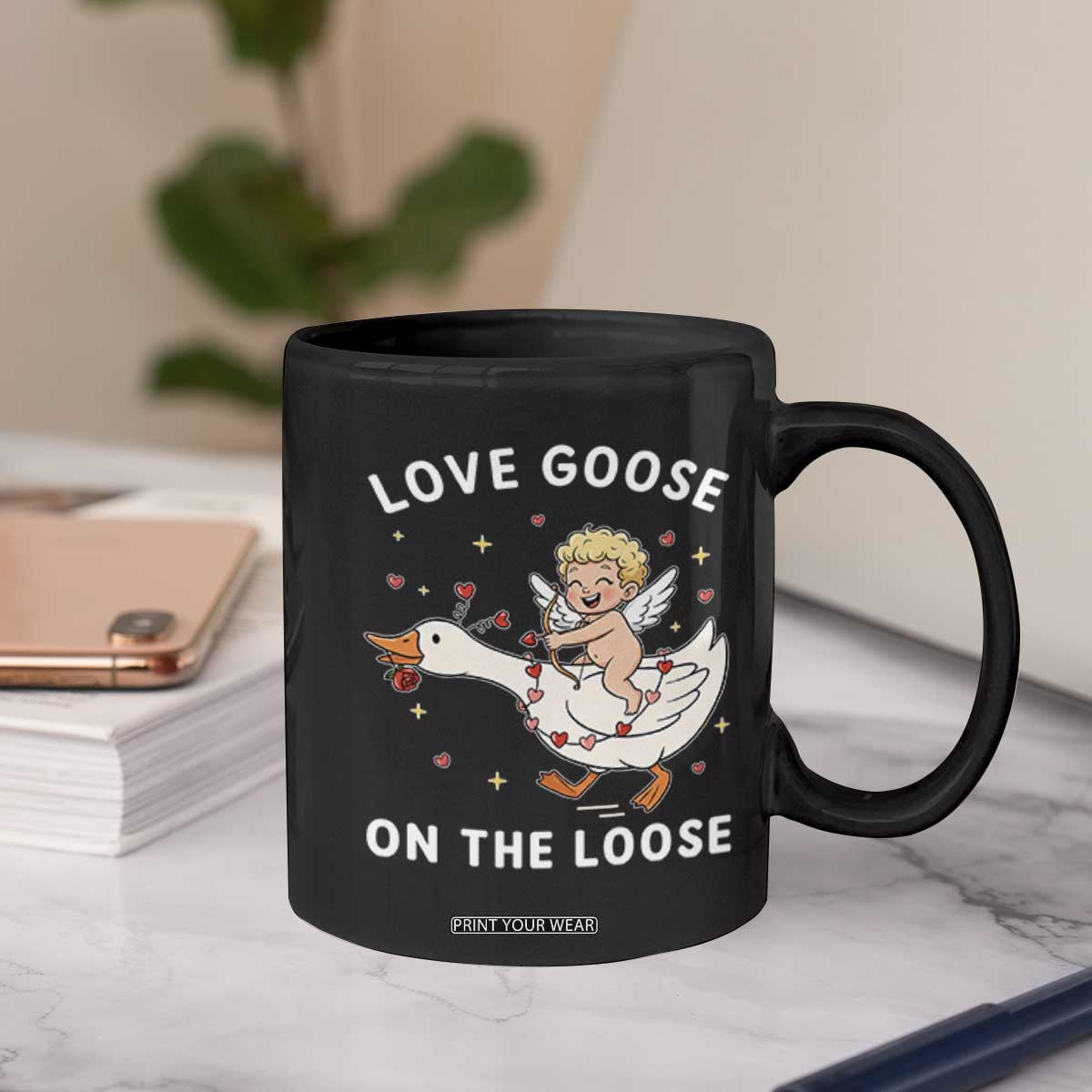 Funny Valentine Goose Coffee Mug Love Goose On The Loose TS14 Print Your Wear