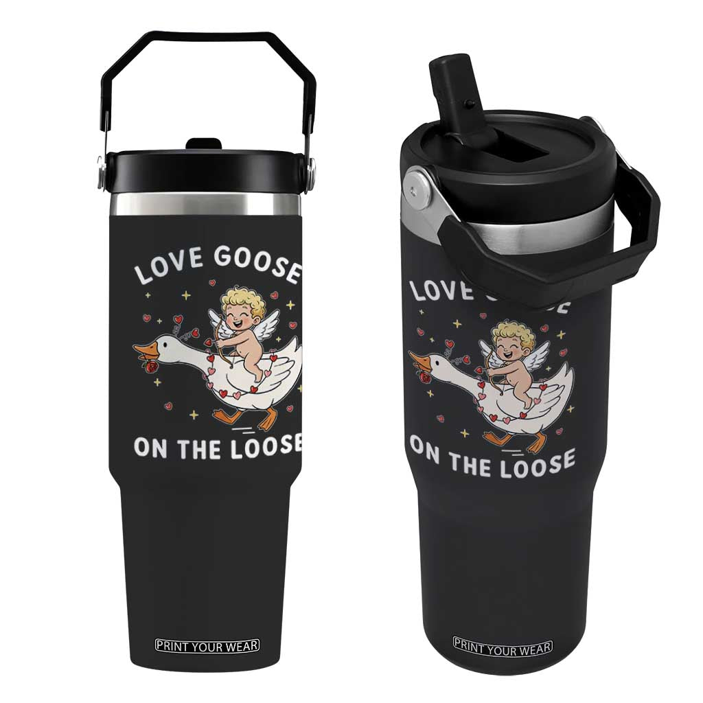 Funny Valentine Goose Flip Straw Tumbler Love Goose On The Loose TS14 One Size: 30 oz Black Print Your Wear