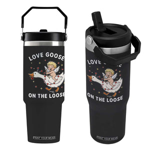 Funny Valentine Goose Flip Straw Tumbler Love Goose On The Loose TS14 One Size: 30 oz Black Print Your Wear
