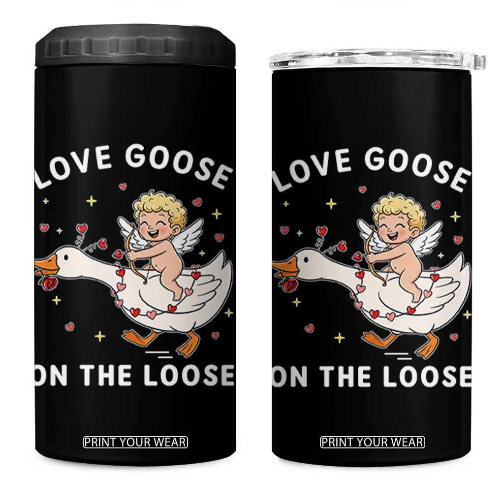 Funny Valentine Goose 4 in 1 Can Cooler Tumbler Love Goose On The Loose TS14 One Size: 16 oz Black Print Your Wear