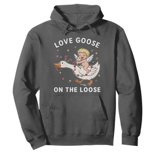 Funny Valentine Goose Hoodie Love Goose On The Loose TS14 Dark Heather Print Your Wear