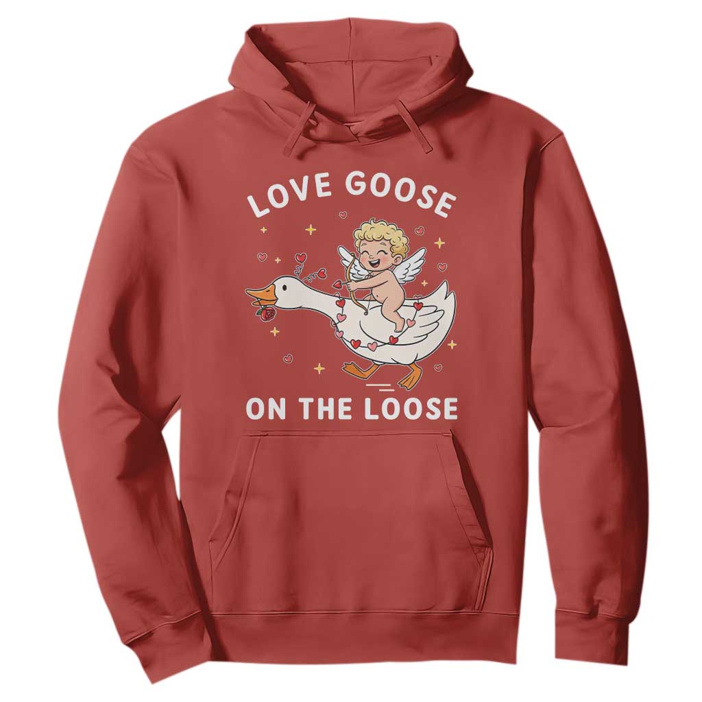 Funny Valentine Goose Hoodie Love Goose On The Loose TS14 Red Print Your Wear