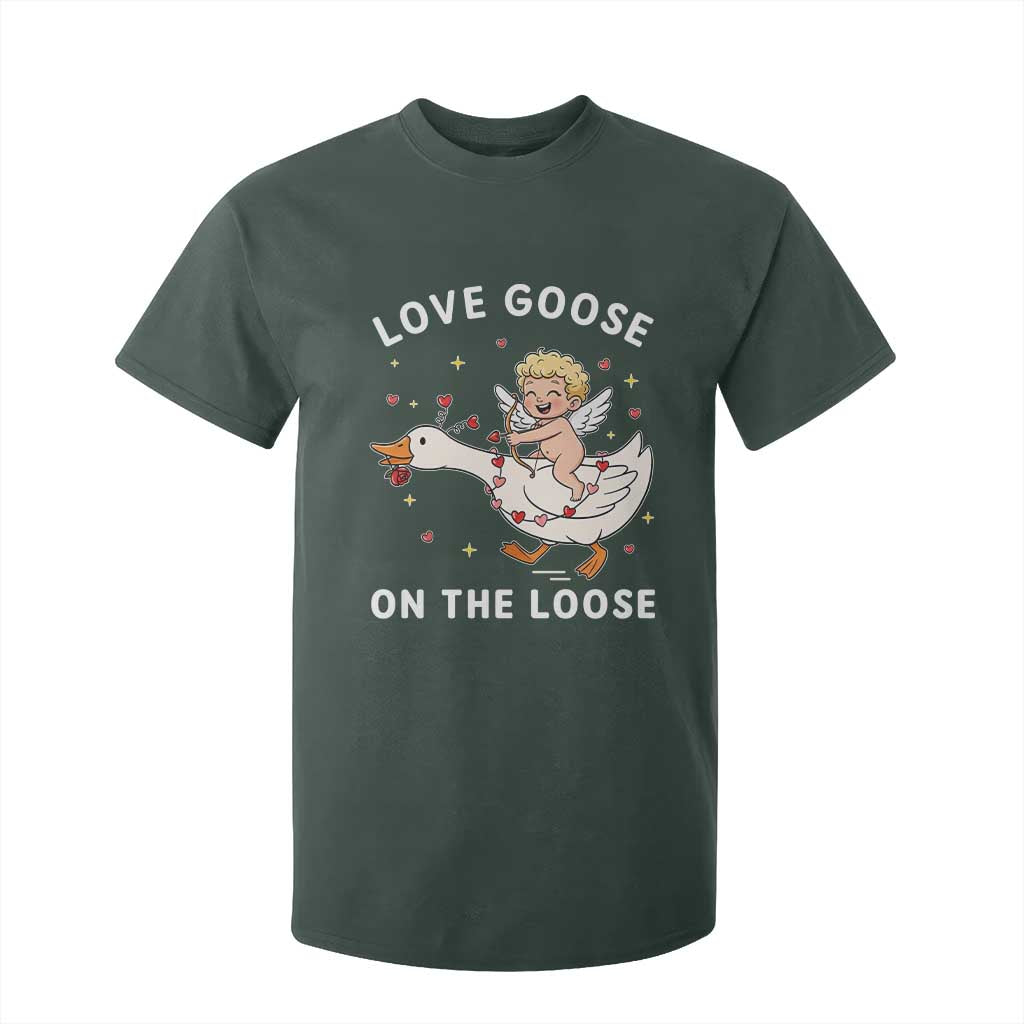 Funny Valentine Goose T Shirt For Kid Love Goose On The Loose TS14 Dark Forest Green Print Your Wear