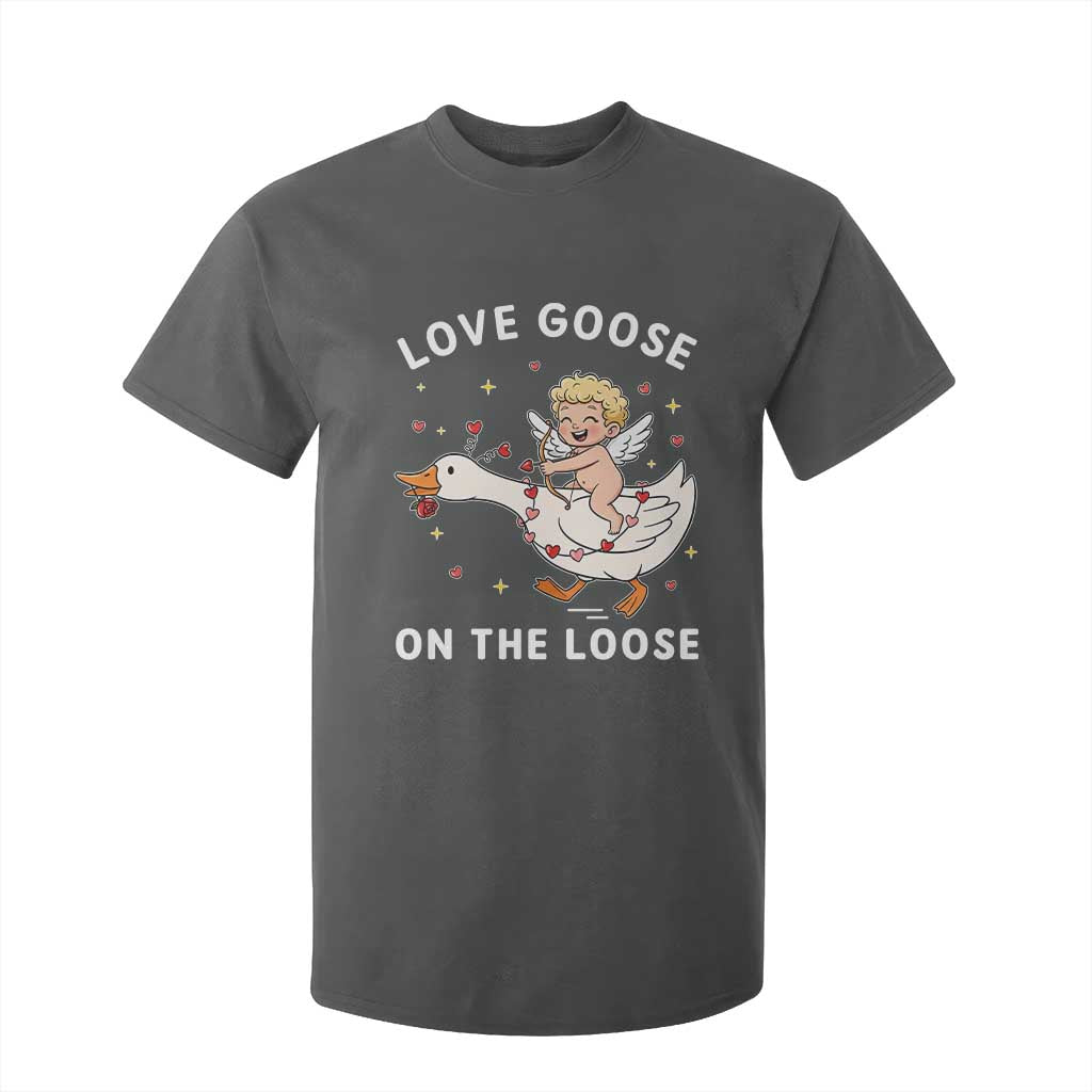 Funny Valentine Goose T Shirt For Kid Love Goose On The Loose TS14 Dark Heather Print Your Wear