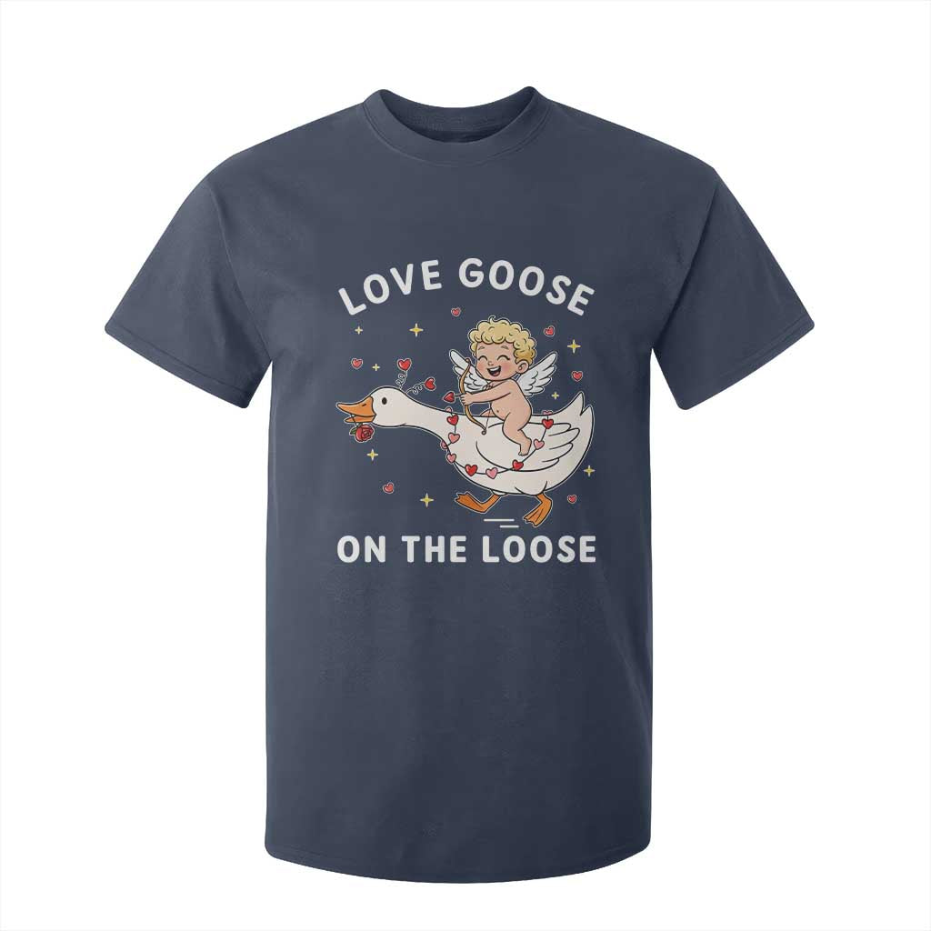Funny Valentine Goose T Shirt For Kid Love Goose On The Loose TS14 Navy Print Your Wear