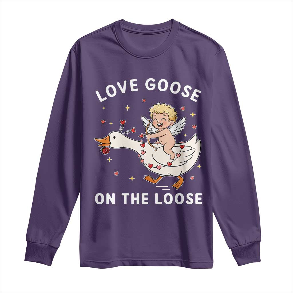 Funny Valentine Goose Long Sleeve Shirt Love Goose On The Loose TS14 Purple Print Your Wear