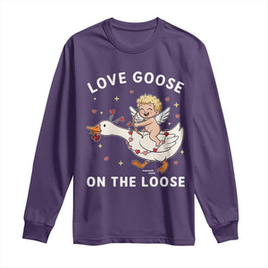 Funny Valentine Goose Long Sleeve Shirt Love Goose On The Loose TS14 Purple Print Your Wear
