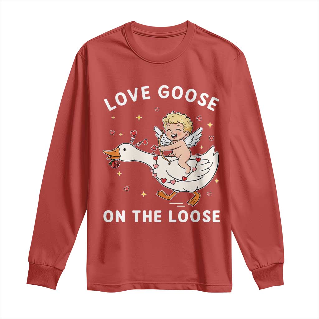 Funny Valentine Goose Long Sleeve Shirt Love Goose On The Loose TS14 Red Print Your Wear