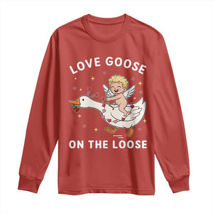 Funny Valentine Goose Long Sleeve Shirt Love Goose On The Loose TS14 Red Print Your Wear