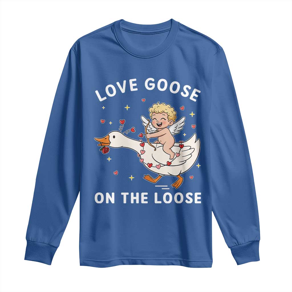 Funny Valentine Goose Long Sleeve Shirt Love Goose On The Loose TS14 Royal Blue Print Your Wear